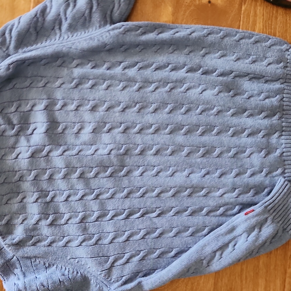 Izod Med mens zip blue long sleeve cable knit sweater EUC - Picture 5 of 6